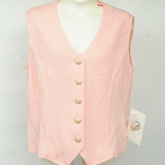 StJohn Collection Pink Santana Knit Button Preppy Sweater Vest Womens Sz 4 USA